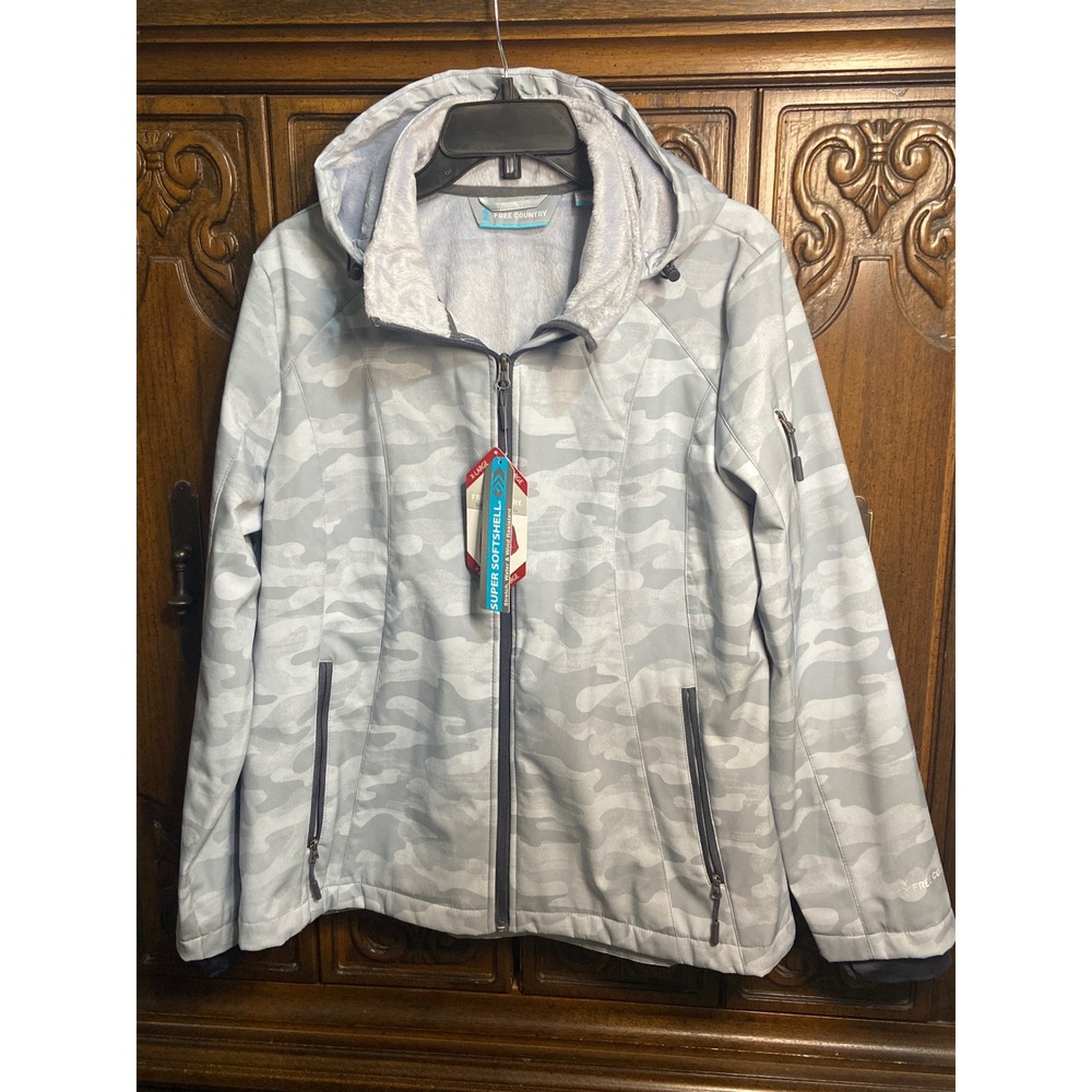 Free Country Womens Super Softshell Camo Jacket Silver Chip XL NWT